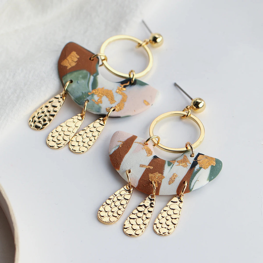 Lifefontier Handmade Polymer Clay Drop Earrings for Women Fashion Abstract Pattern Clay Metal Dangle Unusual Earrings Jewelry
