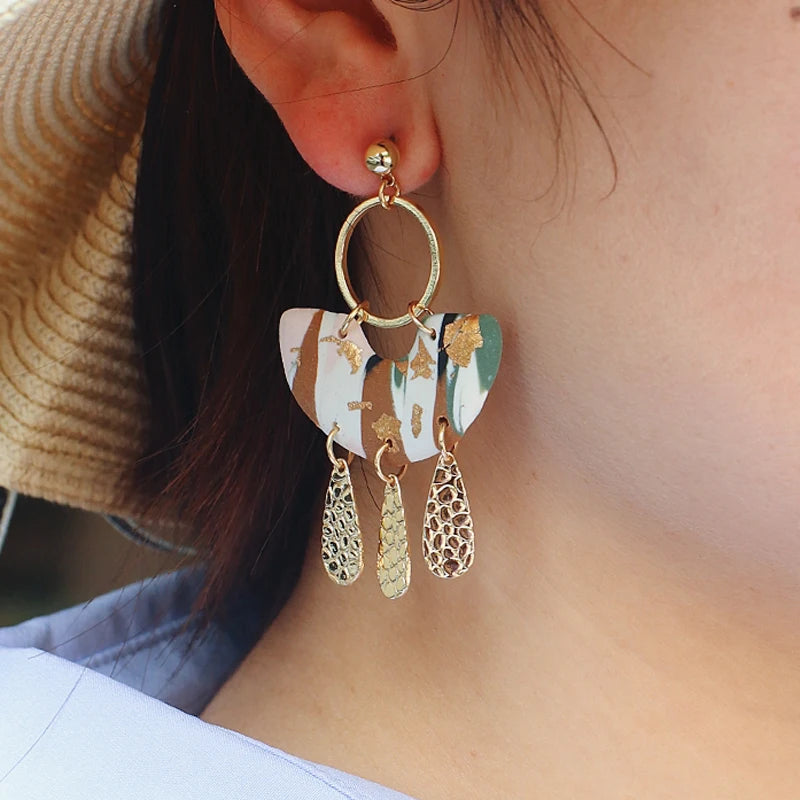 Lifefontier Handmade Polymer Clay Drop Earrings for Women Fashion Abstract Pattern Clay Metal Dangle Unusual Earrings Jewelry