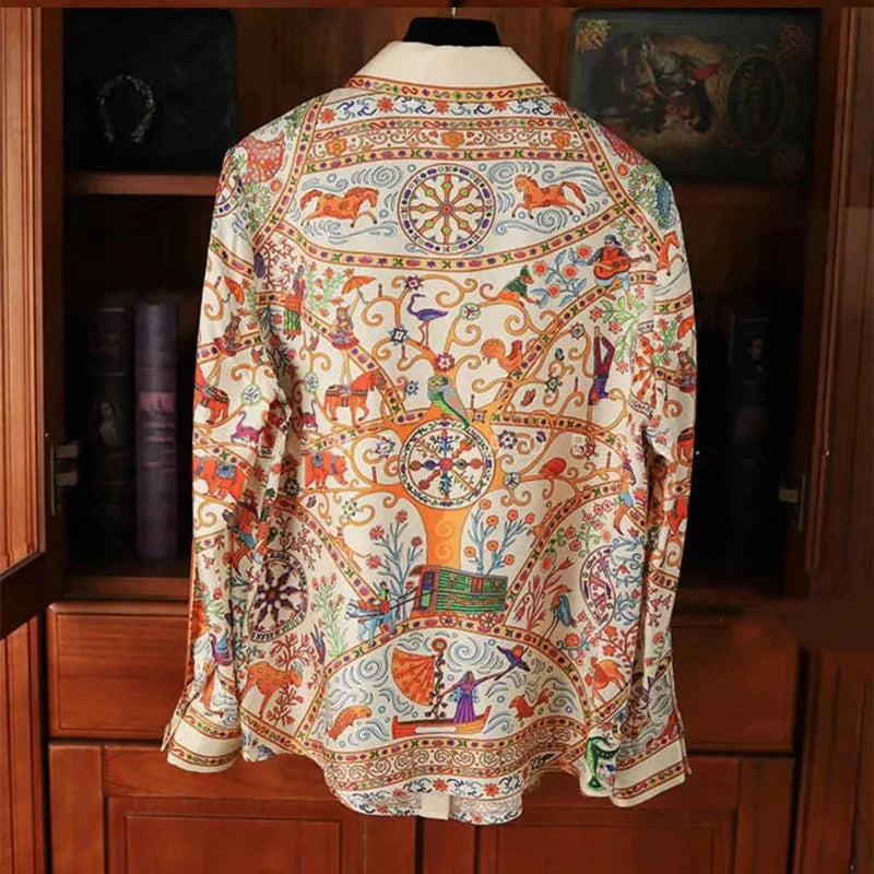 S-3XL Vintage Women Shirt Slim Autumn Long Sleeve Luxury Print Blouses Casual Tops Elegant Blusas рубашка женская قمصان وبلو