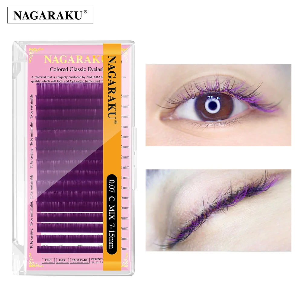 NAGARAKU Color Eyelash Extension Brown Blue Purple Pink White Yellow Green Red Colorful Classic Mink False Eyelashes Makeup