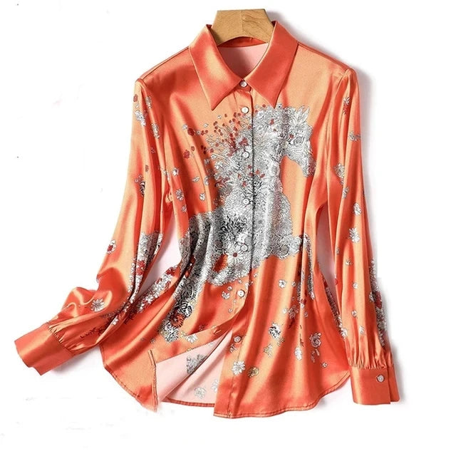 S-3XL Vintage Women Shirt Slim Autumn Long Sleeve Luxury Print Blouses Casual Tops Elegant Blusas рубашка женская قمصان وبلو