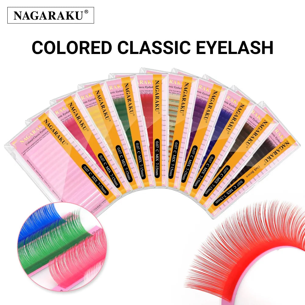 NAGARAKU Color Eyelash Extension Brown Blue Purple Pink White Yellow Green Red Colorful Classic Mink False Eyelashes Makeup